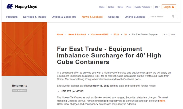 船公司附加費(fèi)增長通知